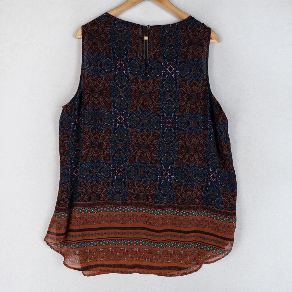 Daniel Rainn Blouse Tank Top 1X Multicolor Geometric Print Crochet Lace Boho - Picture 3 of 8